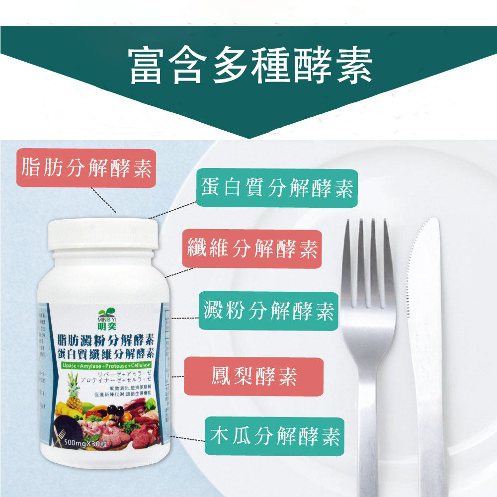 脂肪澱粉分解酵素＋蛋白質纖維分解酵素膠囊(30粒/瓶)｜ 酵素 鳳梨酵素 果蔬酵素 脂肪 蘆薈 消化酵素 順暢排便