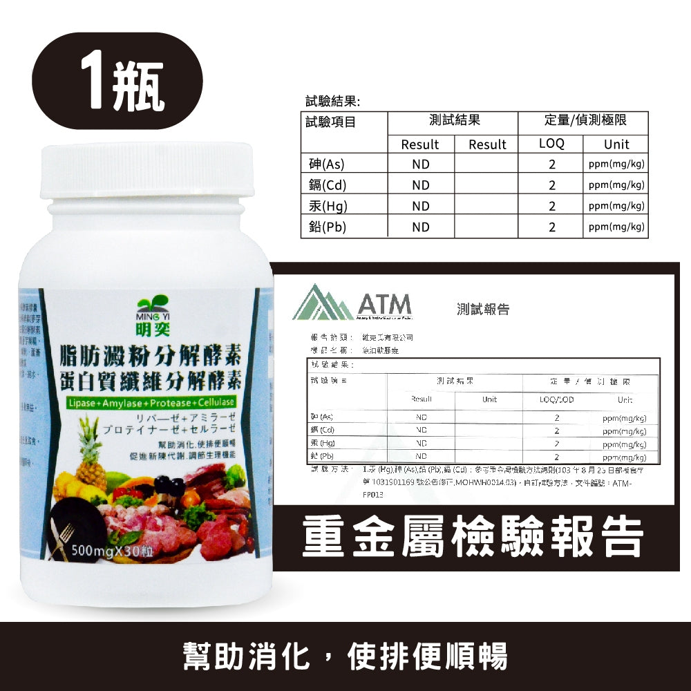 脂肪澱粉分解酵素＋蛋白質纖維分解酵素膠囊(30粒/瓶)｜ 酵素 鳳梨酵素 果蔬酵素 脂肪 蘆薈 消化酵素 順暢排便